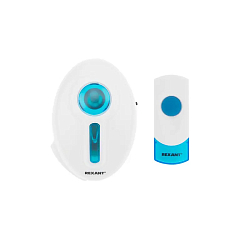 Беспров. дверной звонок RX-6 в розетку 32 мелодии 100м кнопка IP44 (белый/синий) REXANT 73-0060