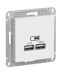 S404 USB розетка - 2 порта с/у б/рамки "ATLAS" белый (1) ATL133