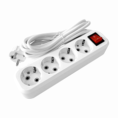 Удлинитель POWER (4 места 2p+pe+выкл с/з 3м. 3х1мм2 16А/3,5кВт/220В) Белый UNIT (1/40)