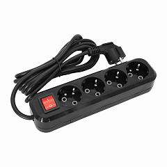 Удлинитель POWER (4 места 2p+pe+выкл с/з 5м. 3х1мм2 16А/3,5кВт/220В) Черный UNIT (1/30)