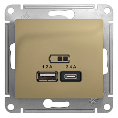 GLOSSA USB РОЗЕТКА A+С, 5В/2,4А, 2х5В/1,2 А, механизм, ТИТАН
